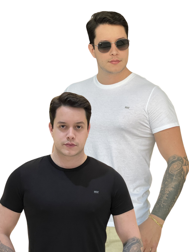 Camiseta Diesel Umtee-Randal-Tube Kit com 2 Peças Masculino Branco e Preto