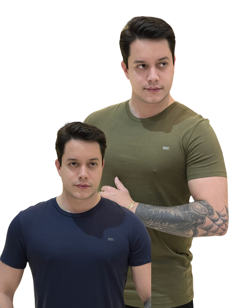 Camiseta Diesel Umtee-Randal-Tube Kit com 2 Peças Masculino Verde Escuro e Marinho