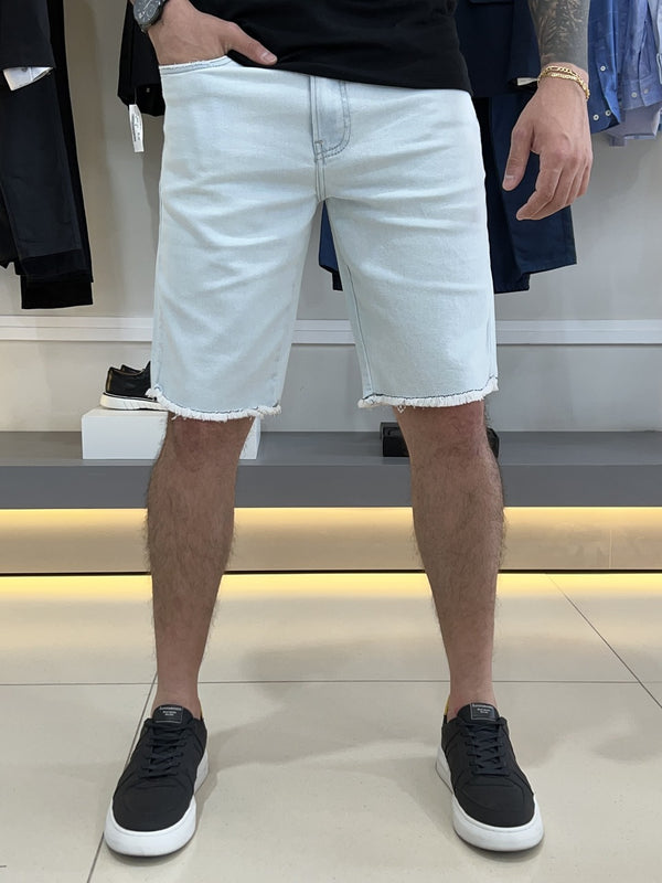 Bermuda Acostamento Jeans Masculino Desfiado Masculino Branco