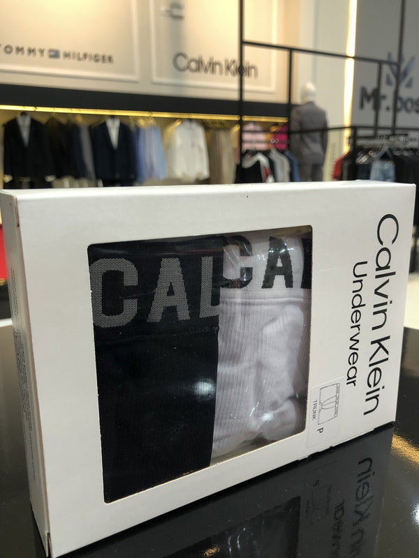 Cueca Calvin Klein Kit com 2 Peças Lettering Assinatura Sem Costura Masculino Preto / Branco
