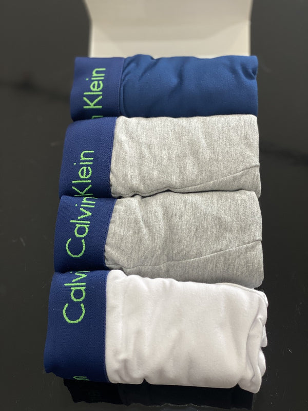 Cueca Calvin Klein Kit com 4 Peças Lettering Assinatura Verde Masculino Marinho/ Cinza e Branco